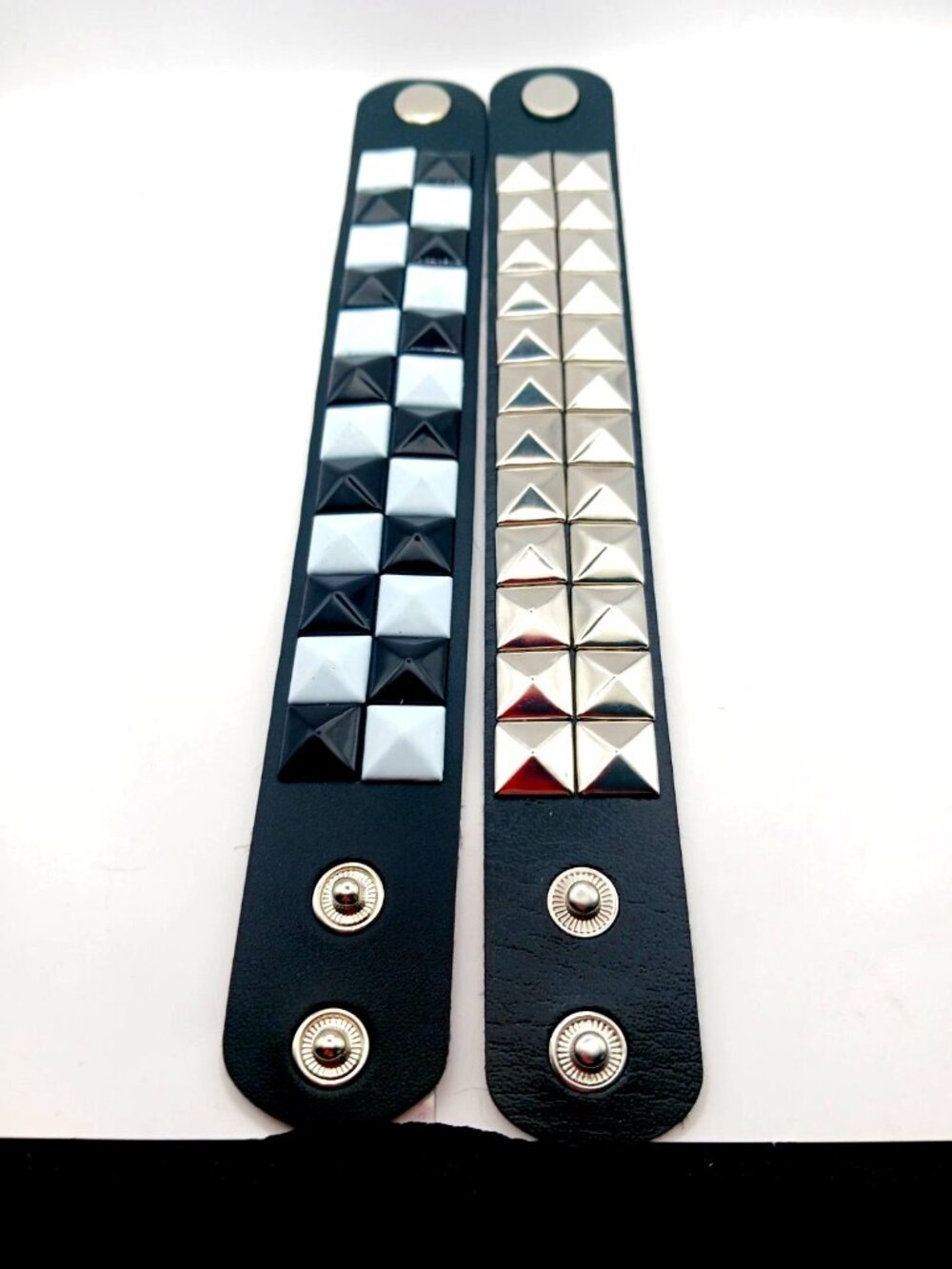 Black + White + Silvertone  2 Row Studded Vegan Leather Bracelet Lot Of 2 New
